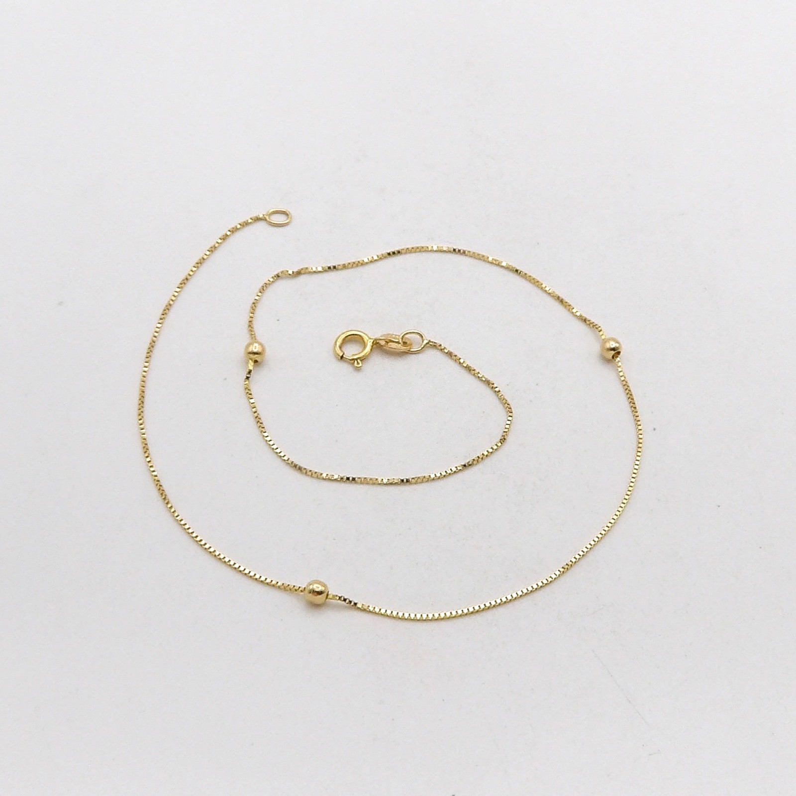 Solid 14k Gold Box Link Bead Stations Ankle Bracelet Anklet 10.5in