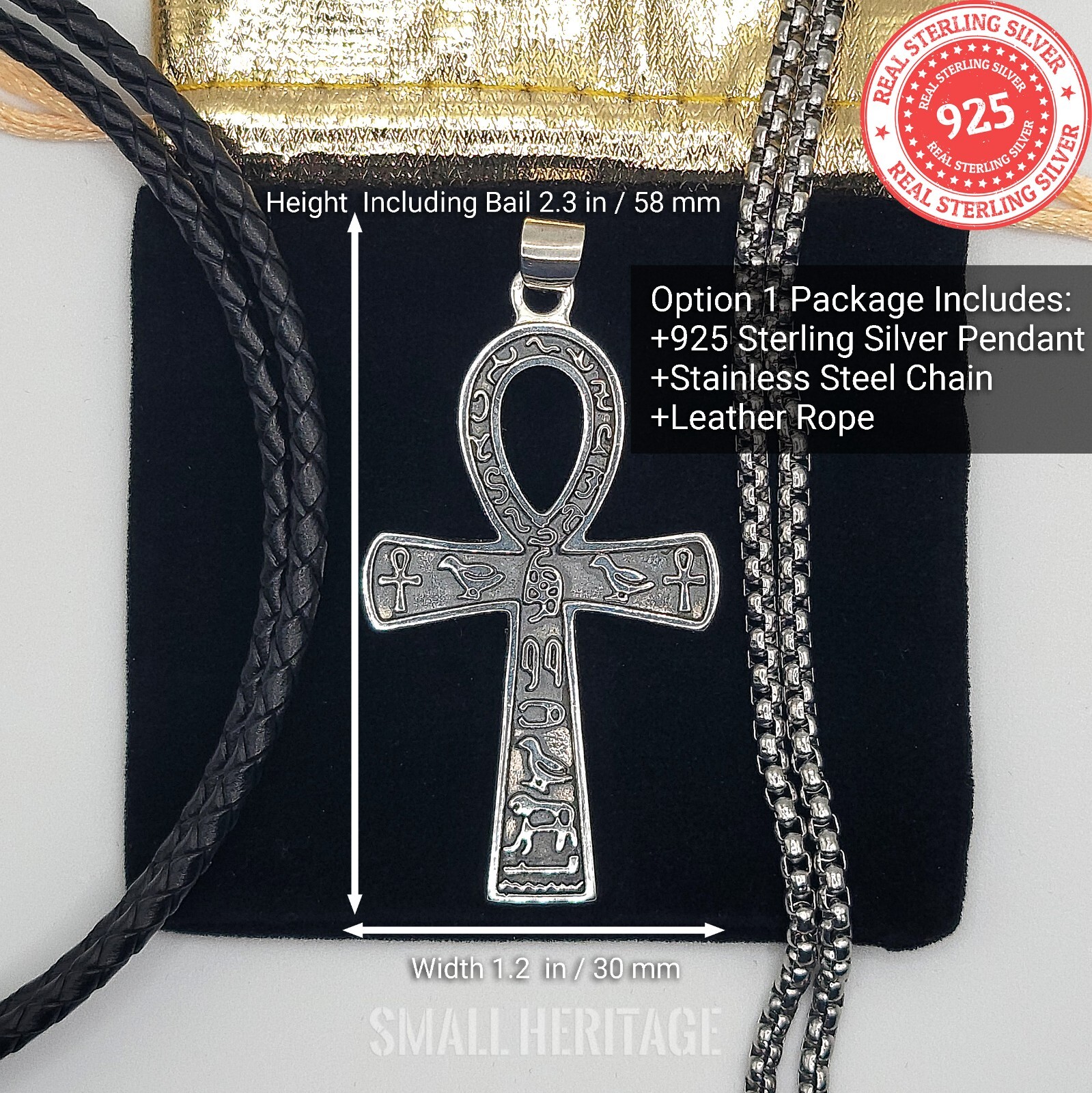 Small Heritage 925 Sterling Silver Key Of Life Ankh Necklace Protection Amulet