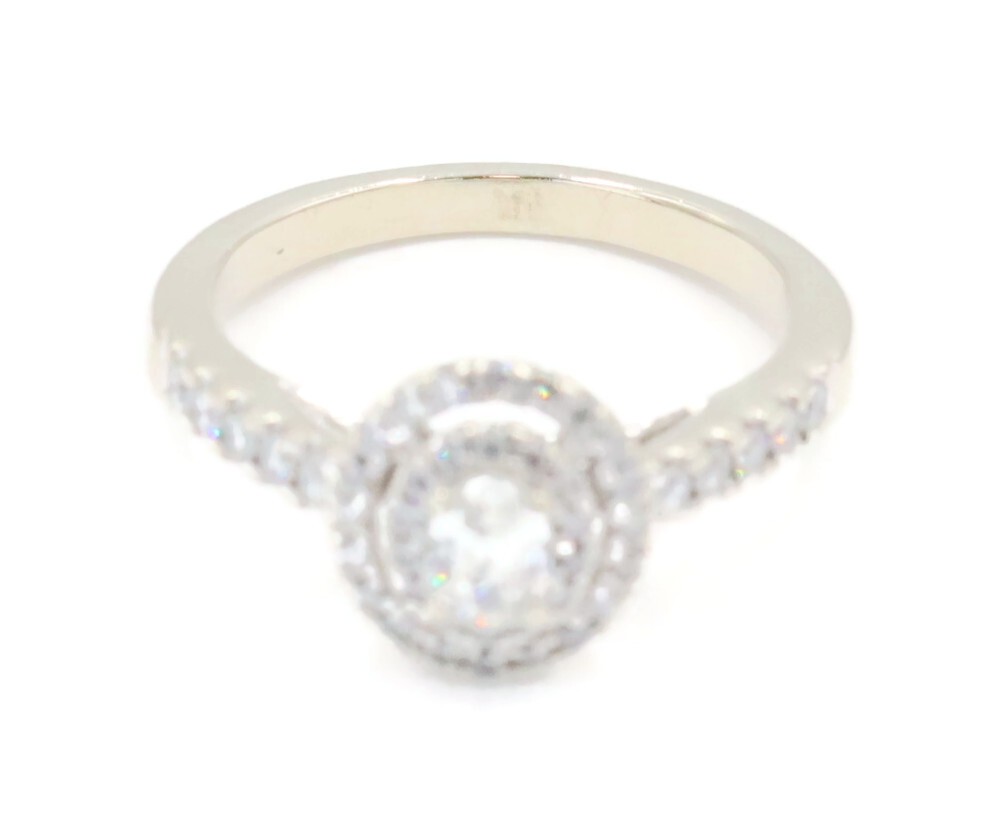 Double Halo 0.65 Ctw Oval & Round Diamond 14KT White Gold Engagement Ring 3.29g