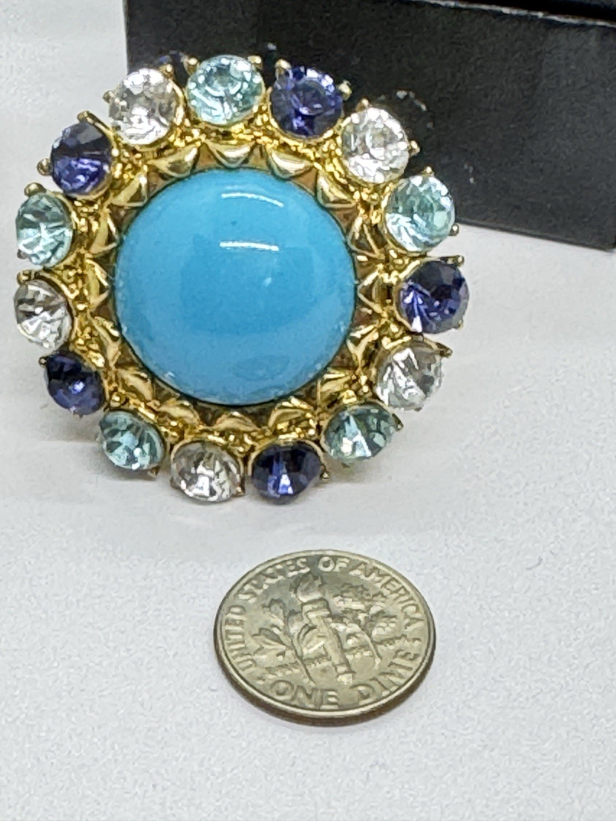 Badgley Mischka Turquoise Blue Clear Rhinestone Cocktail Ring Size 10
