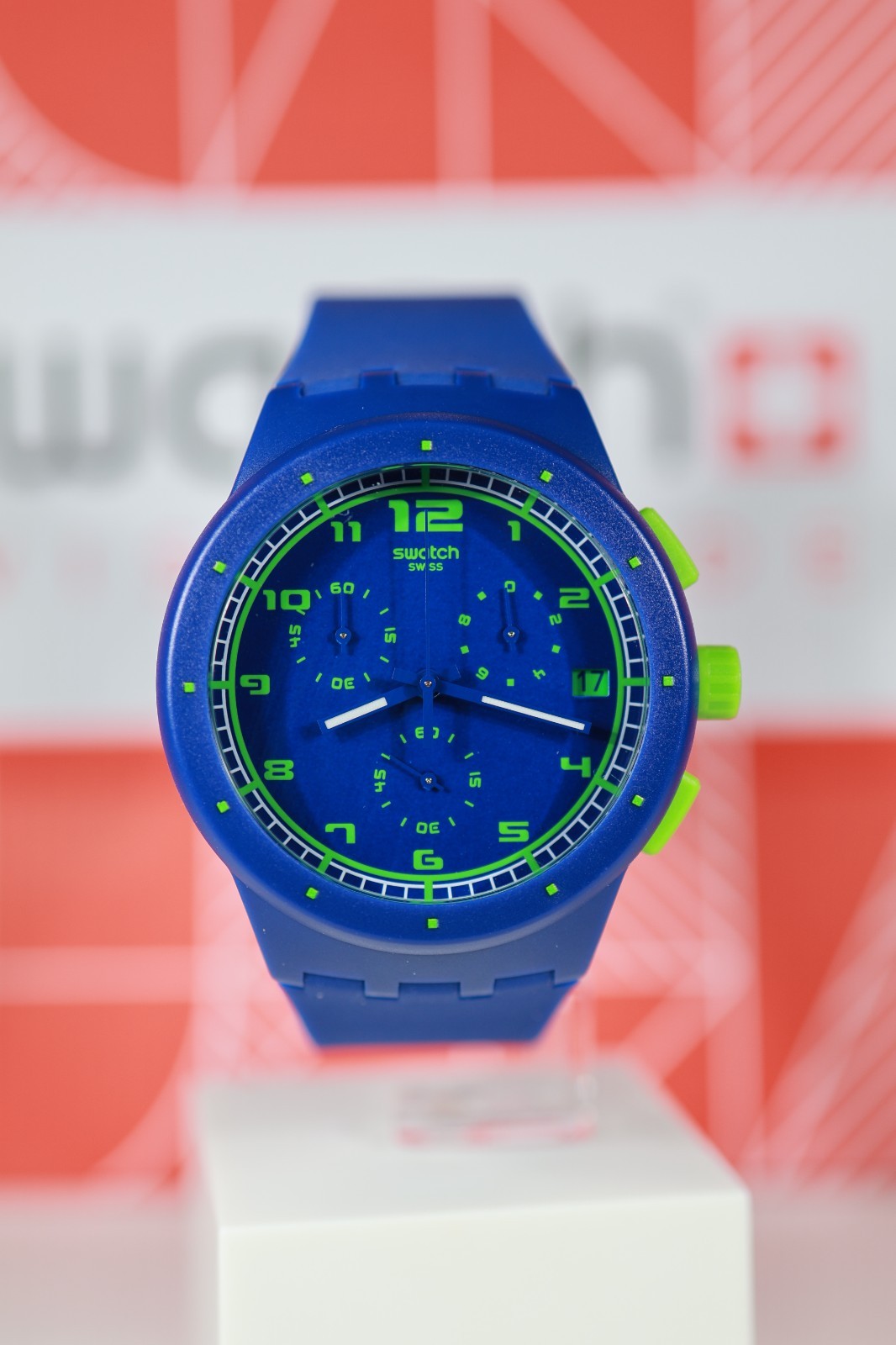 New Rare Limited Swiss Swatch ChronoGraph Watch 42MM SUSN400 Blue C Green