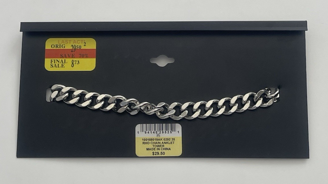 Thick Cuban Link Silver Tone Anklet 9″ INC International Concepts