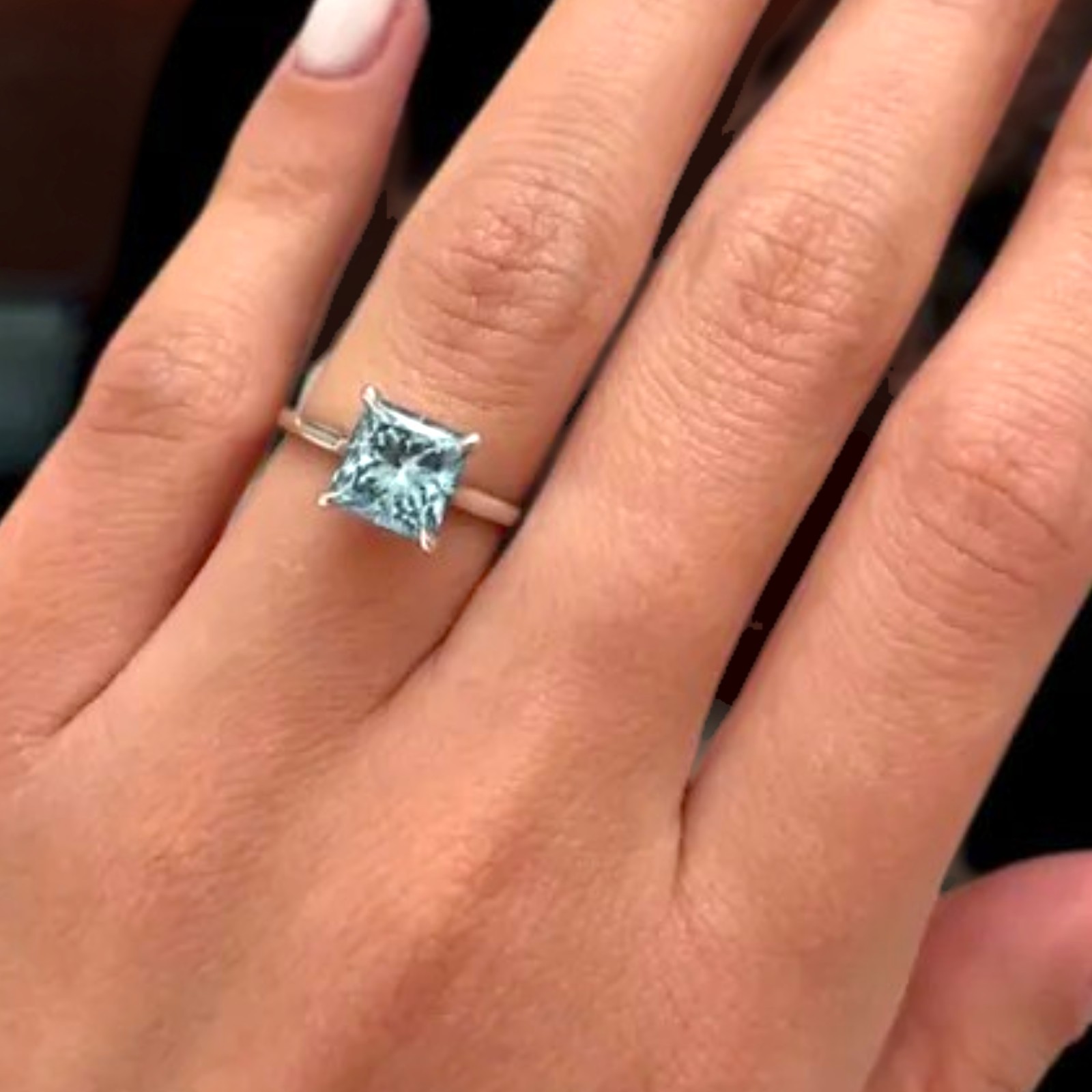 Lab Created Fancy Vivid Blue Women Diamond Ring Princess 2.00 Ct 14K White Gold