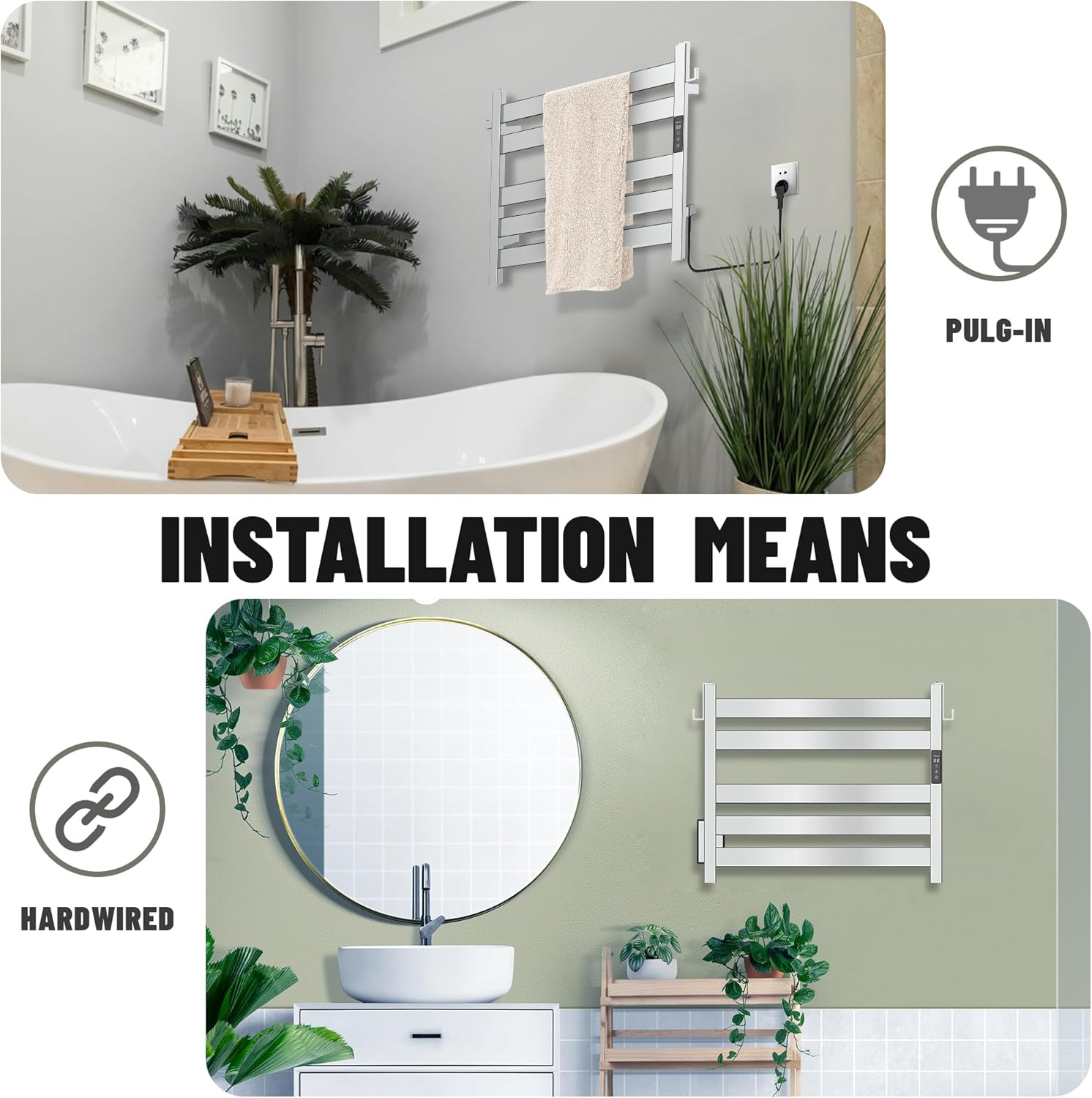 5-Bar Wall-Mounted Towel Warmer with Timer & Waterproof Electric Heater