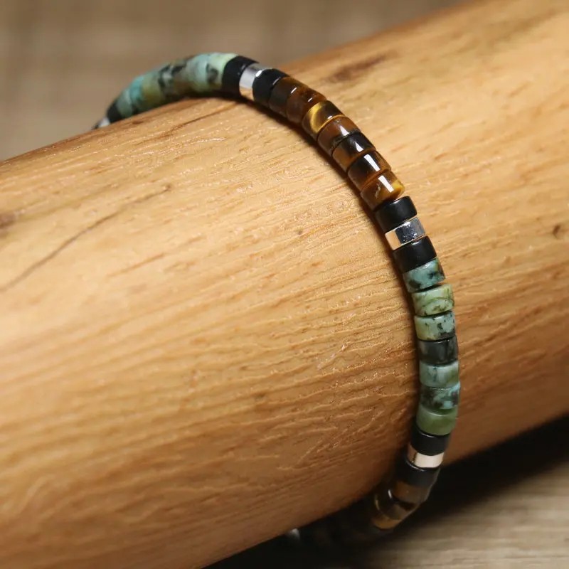 African Turquoise Tiger Eye Healing Gemstone Beaded Bracelet Adjustable Gift