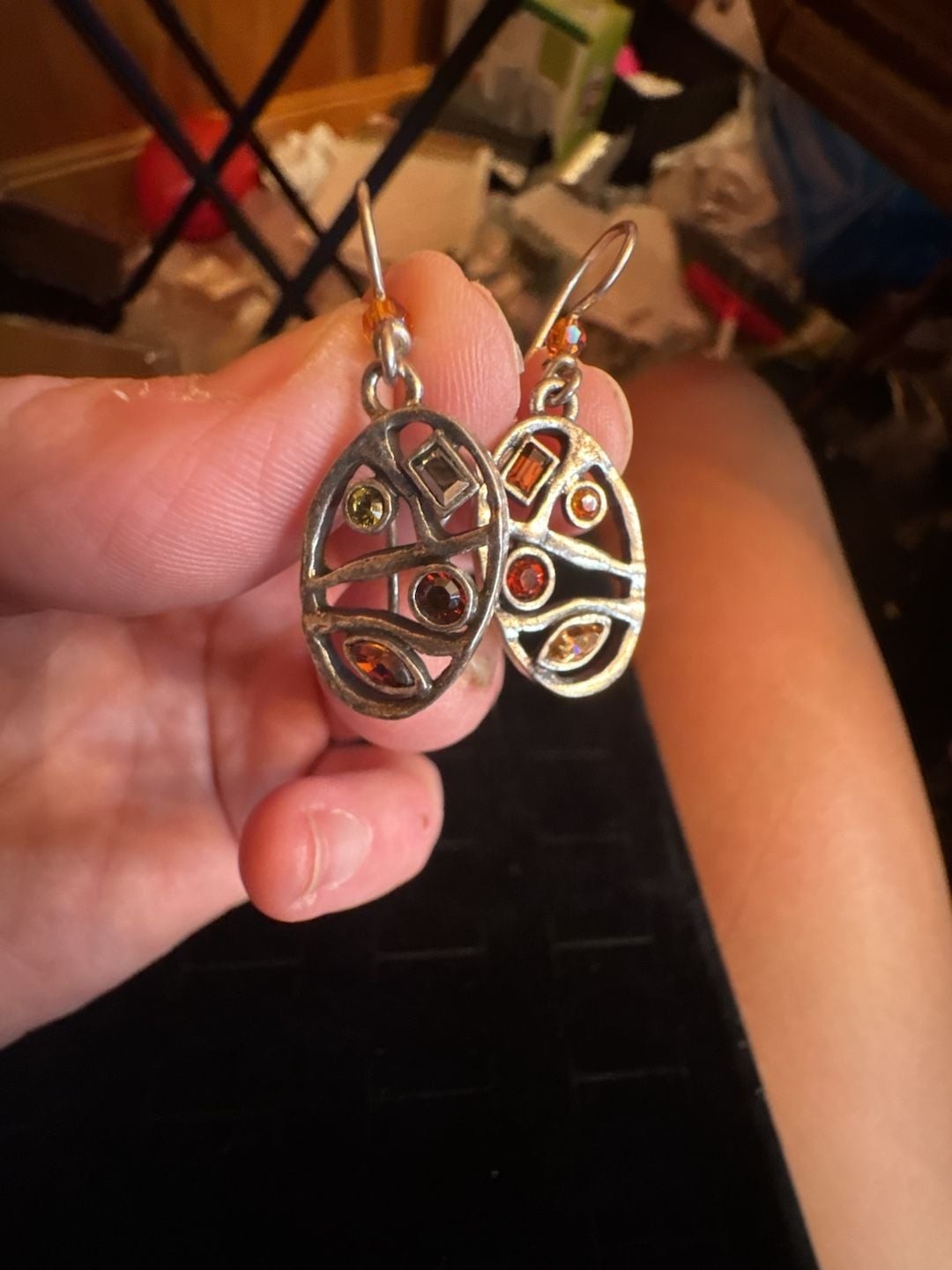 Vintage Multi-Gemstone Sterling Silver Openwork Dangle Earrings