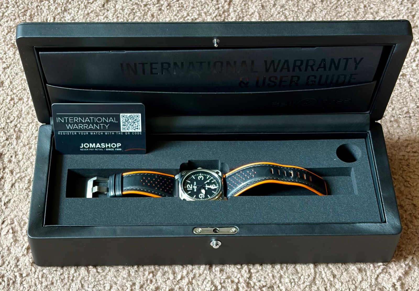 Bell & Ross BR03-92 Black Steel 42mm Automatic Box OEM Leather & Canvas Straps