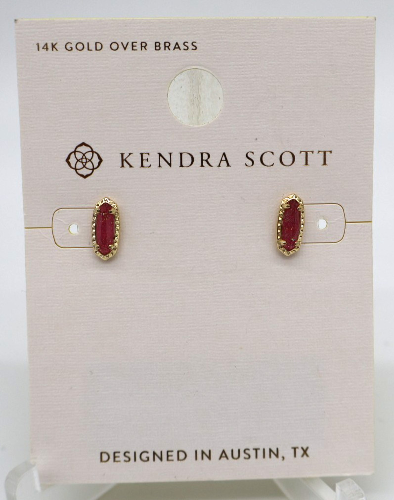 Kendra Scott Emma Stud Earrings Marbleized Hot Pink Illusion 14K Gold Over Brass