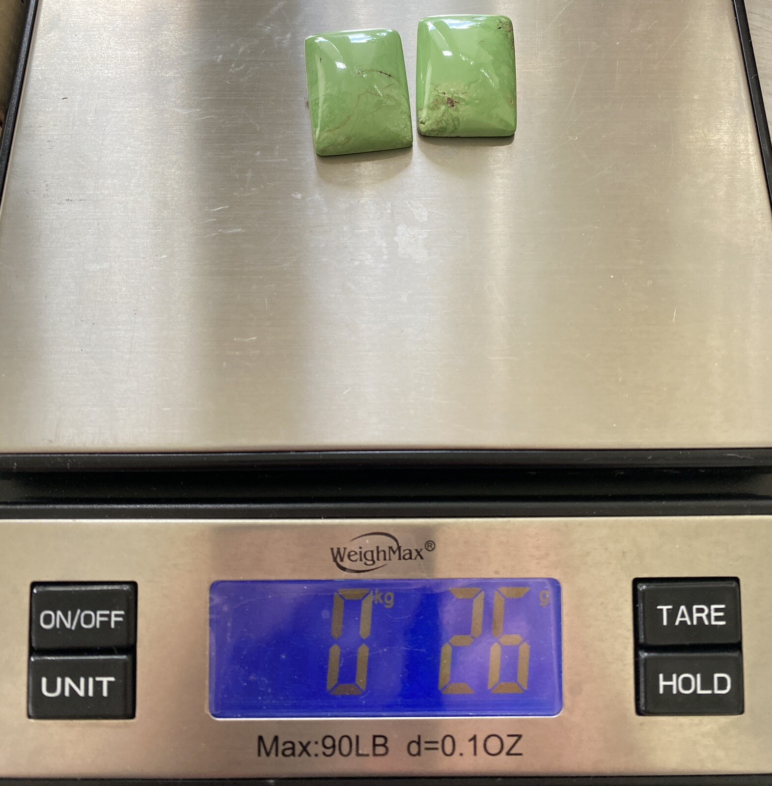 Pair Large Lime Green Gaspeite Rectangular Cabochons Not Backed
