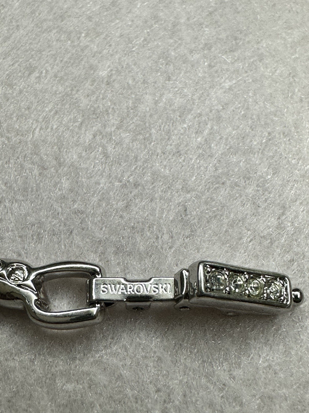 Swarovski Silver Tone Crystal Bar Link Chain Bracelet Fold Over Clasp Signed