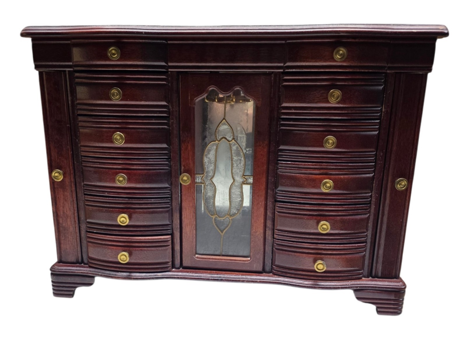 Vtg 90s Hardwood Tabletop Jewelry Armoire 5 Drawer Lidded Top Mirror Victorian