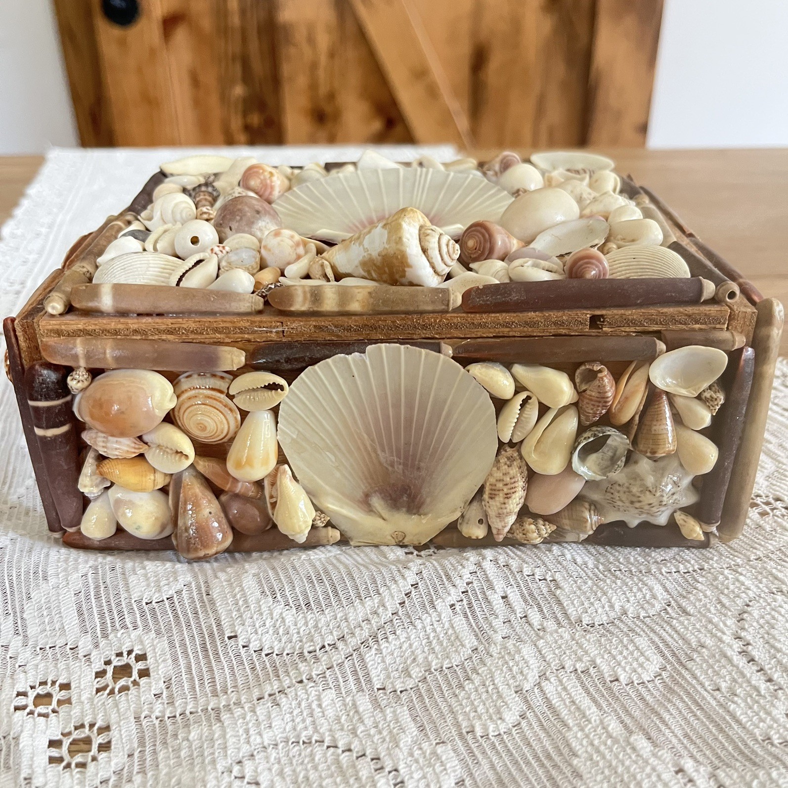 Vintage Seashell Jewelry Box Keepsake Trinket Shell Coastal Nautical