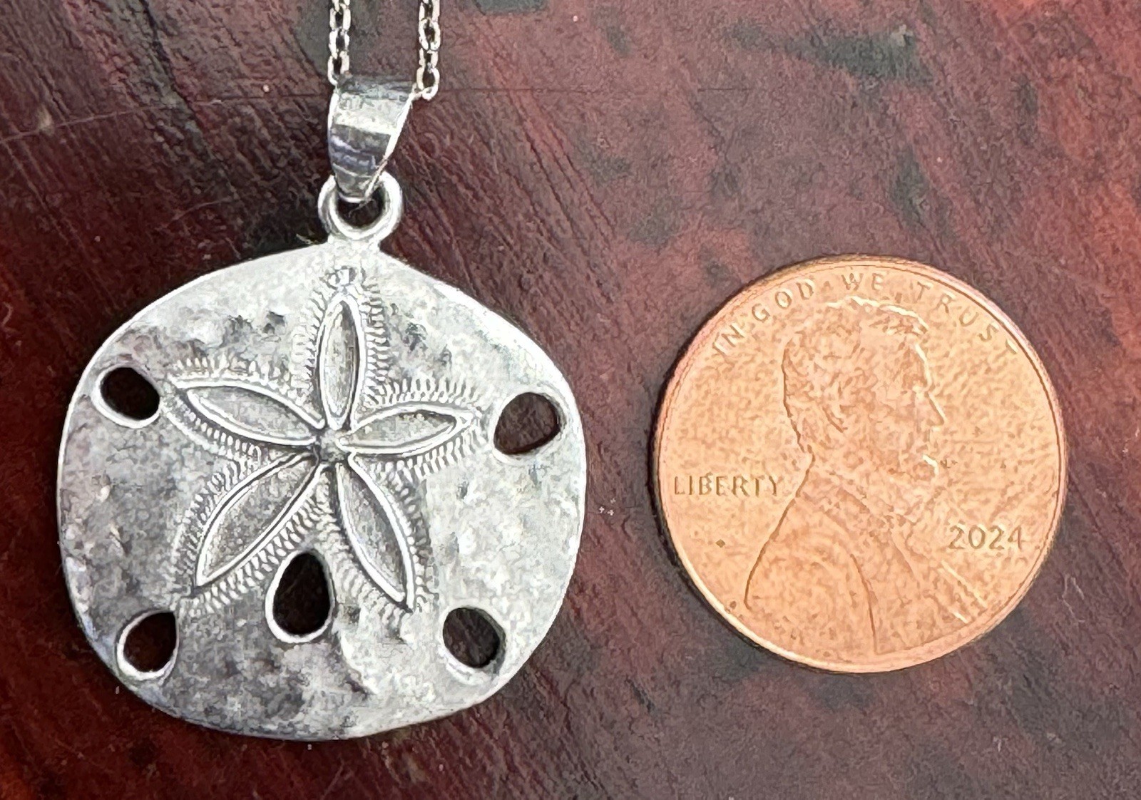 Vtg Sand Dollar Shell Necklace & Pendant Sterling Silver 16” Chain