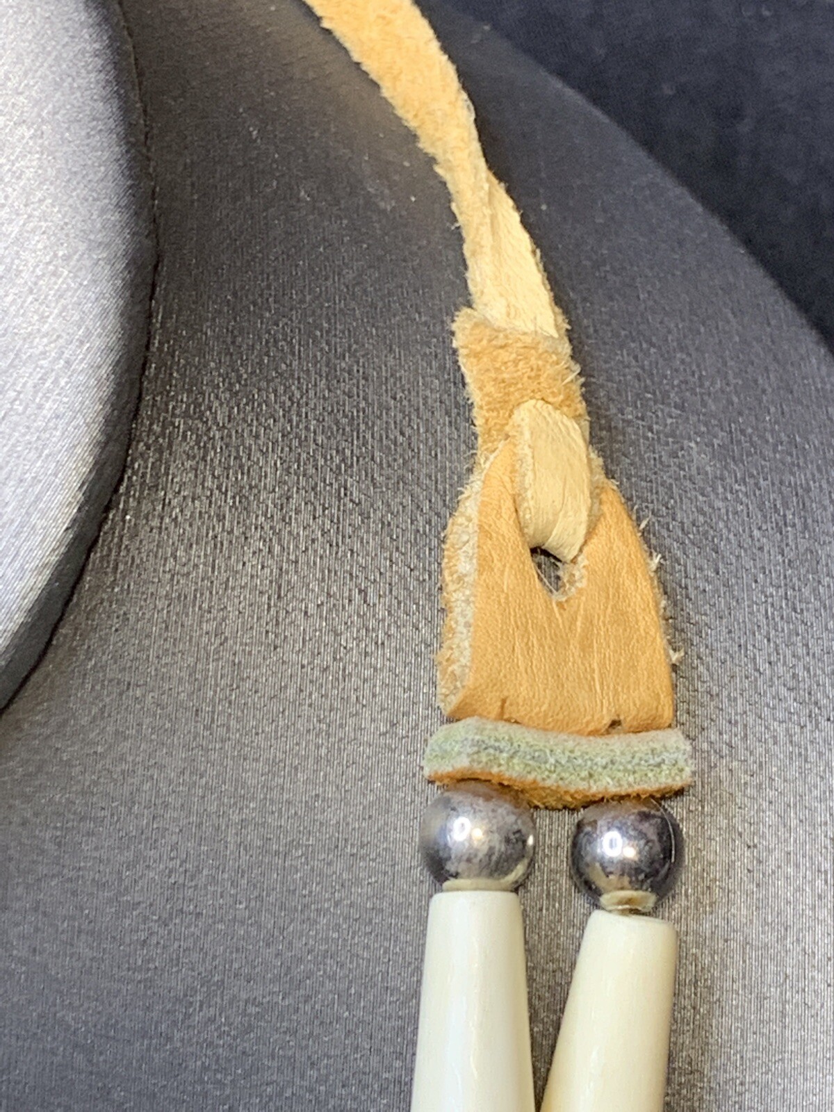 Signed DS Native American Blue Leather beaded tie on choker necklace