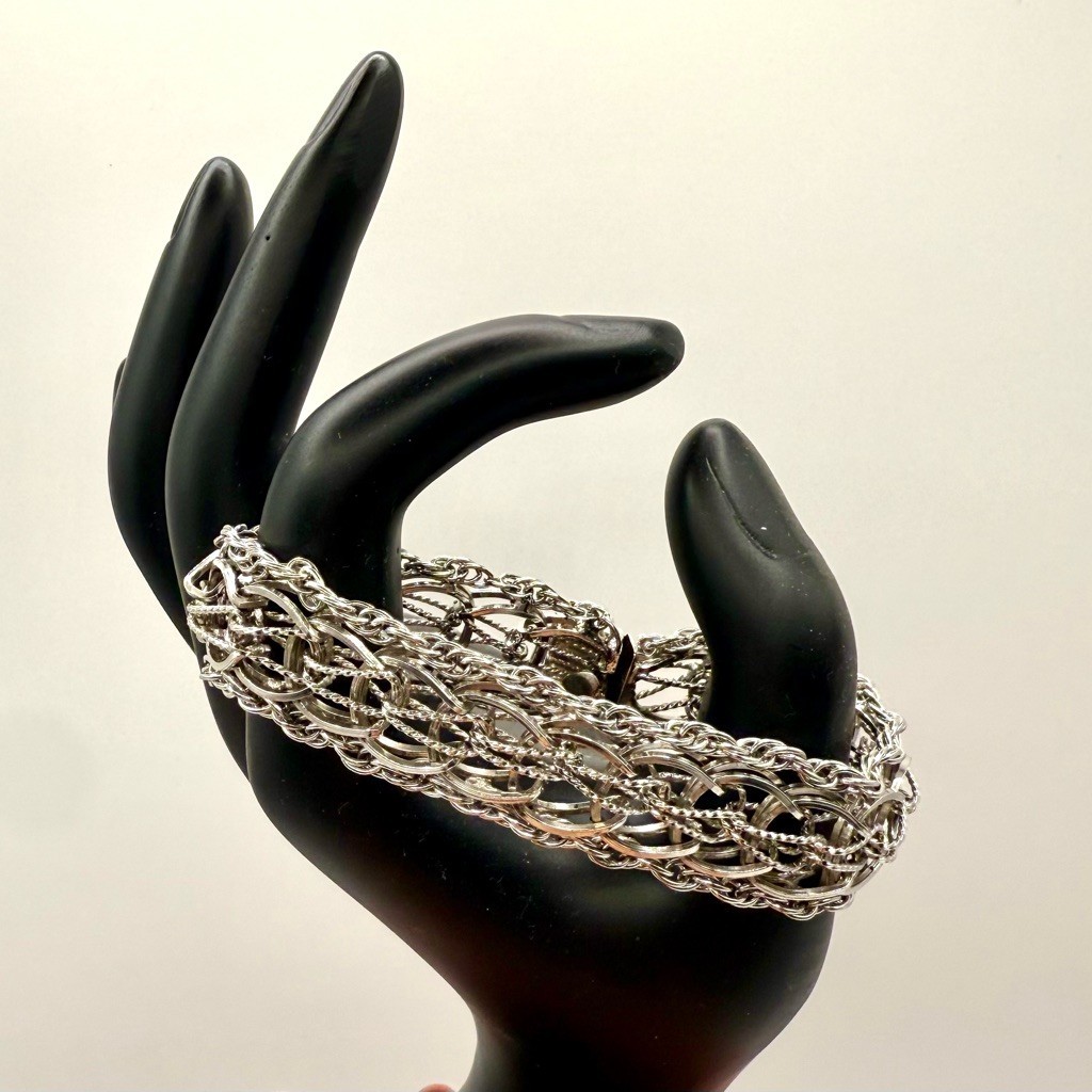 Vintage ELCO Sterling Silver Woven Chain Bracelet