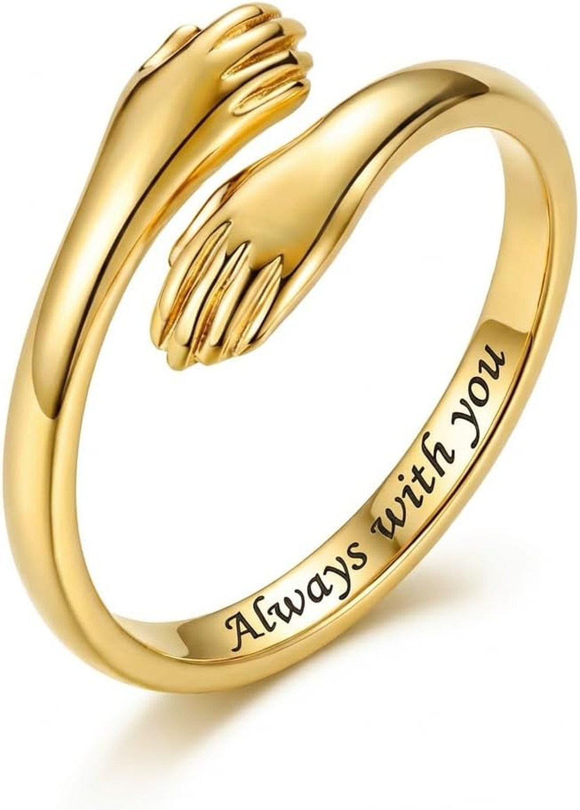 Women’s Adjustable Gold Plated Hug Ring Engraved Open Band Jewelry Sentimental