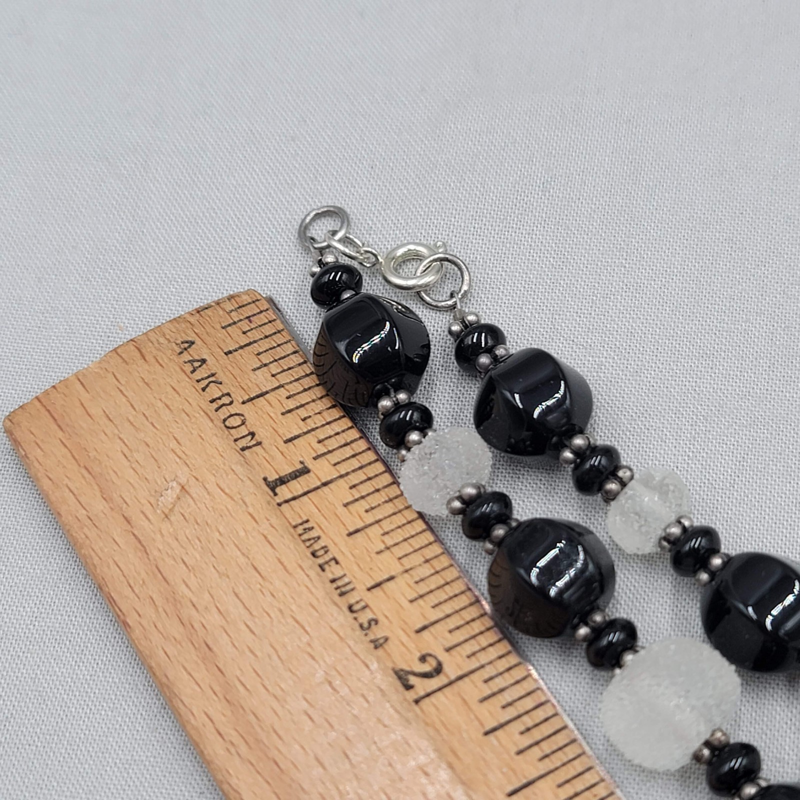 Black Glass Bead Frosted Clear Necklace 18″