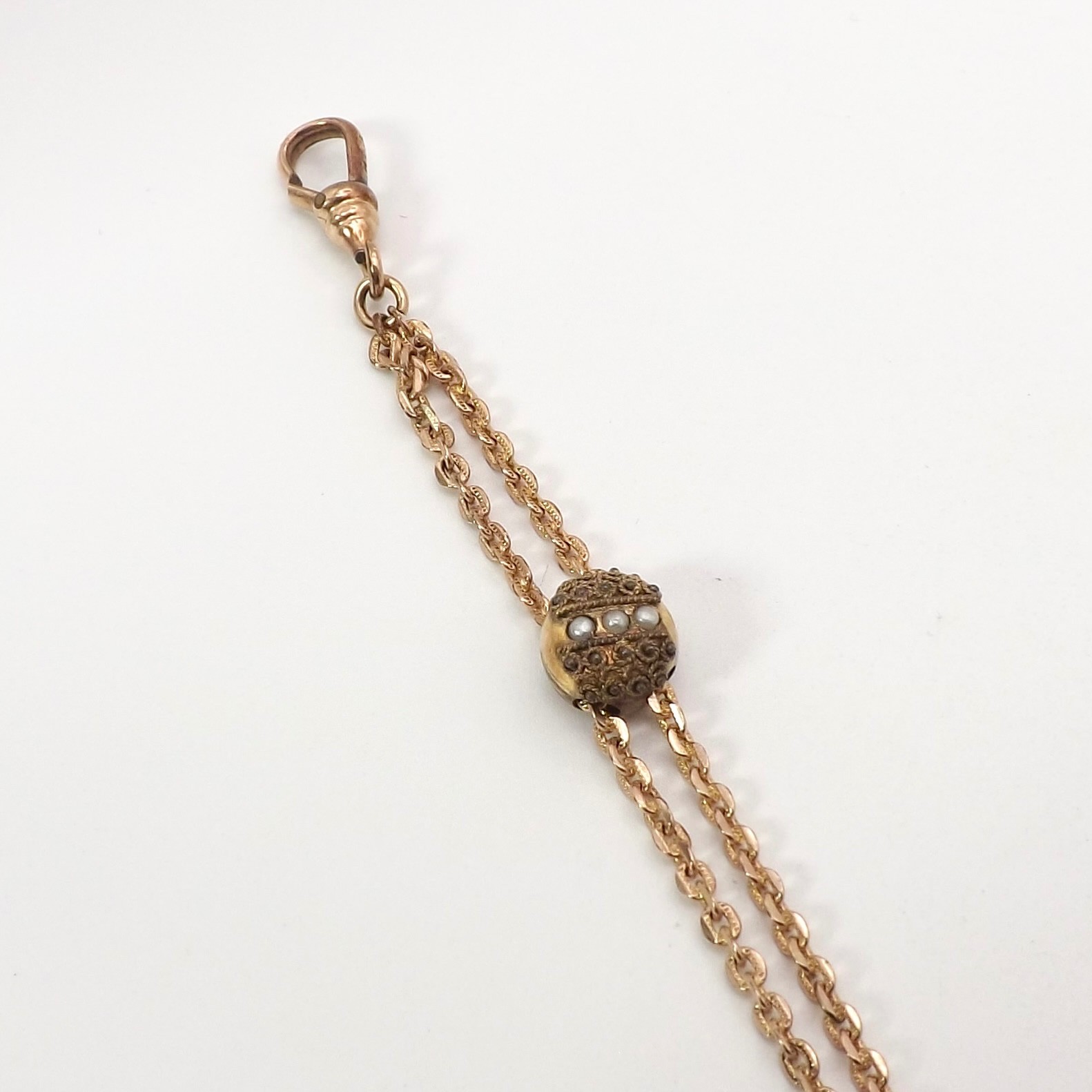10k Gold Filled Pearl Cable Link Ladies Pocket Watch Chain Necklace 48in 14gr
