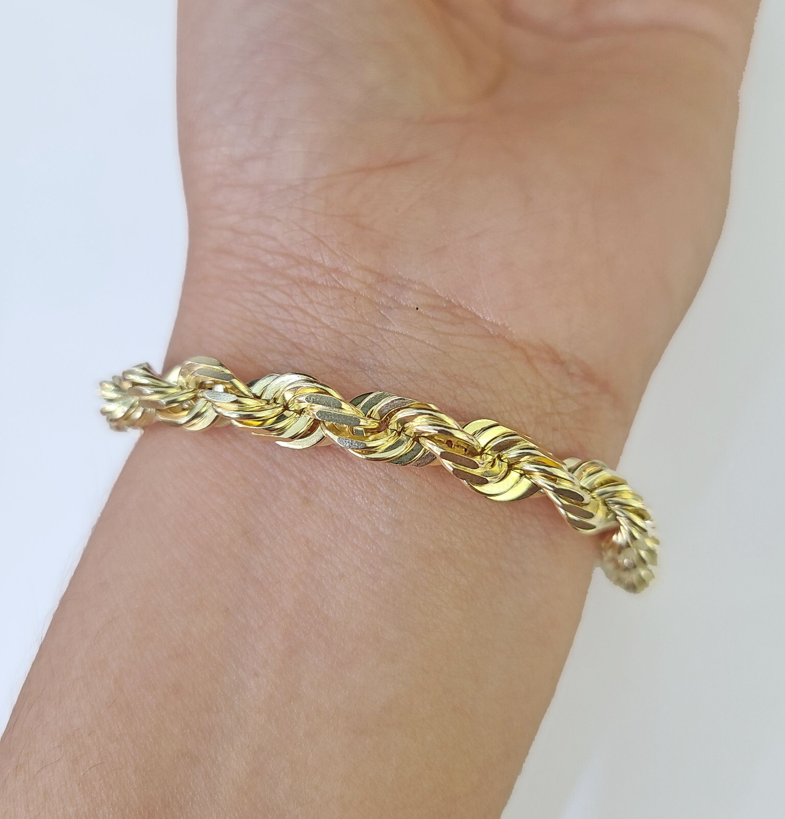 10K Yellow Gold 7.5″ 8″ 8.5″ 9″ Rope Bracelet Solid 7mm Men Women Diamond Cut