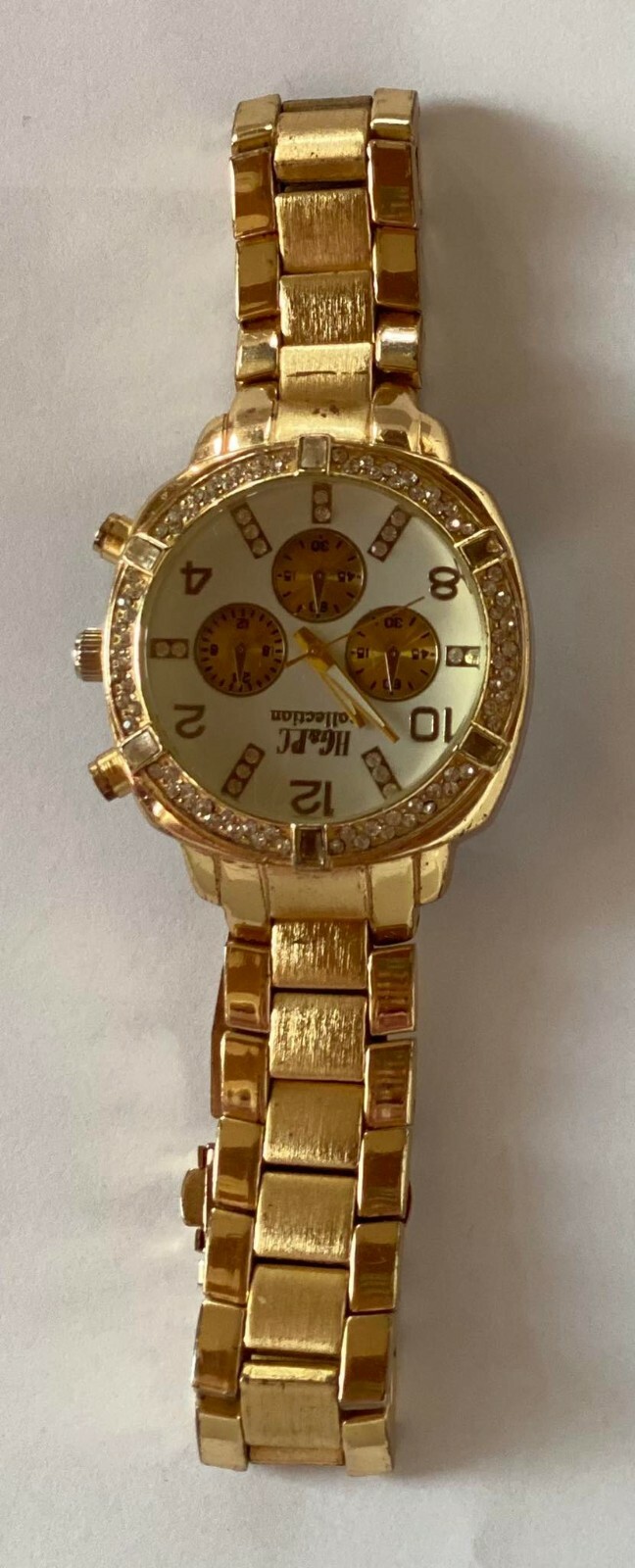 wristwatch female old HG&PC Metal Stainless Steel plated golden zircon stone