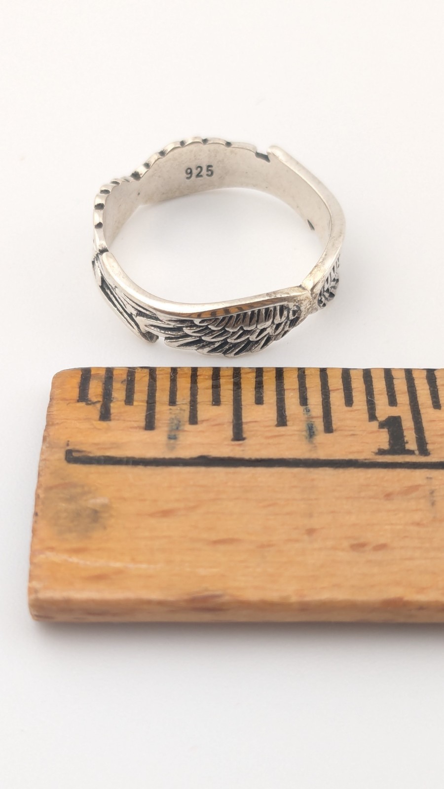Vintage Sterling Silver Ring Angel Wings Biker Feather Band Size 7.5-7.75