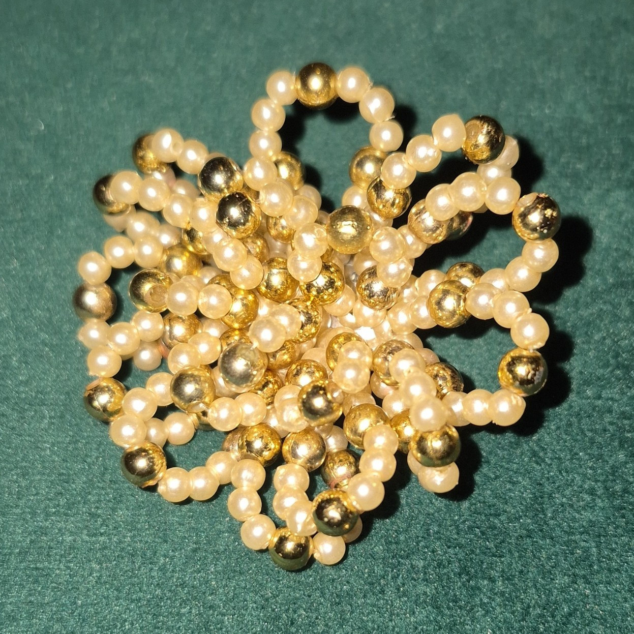 Gold & Ivory Beaded Flower Hair Clip, Clip-On Women’s Formal Wedding Party