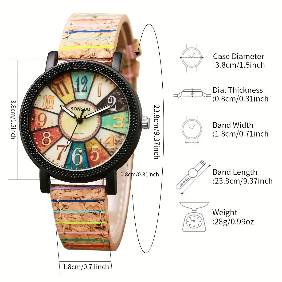 Vintage Wood Grain Women’s Watch Color Block Fashion Analog PU Leather