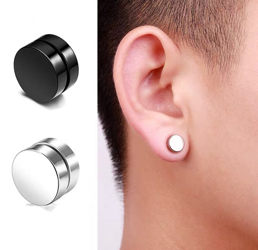 Men Women Stainless Steel Stud Earrings Magnetic Ear Plugs Non-Piercing Clip On