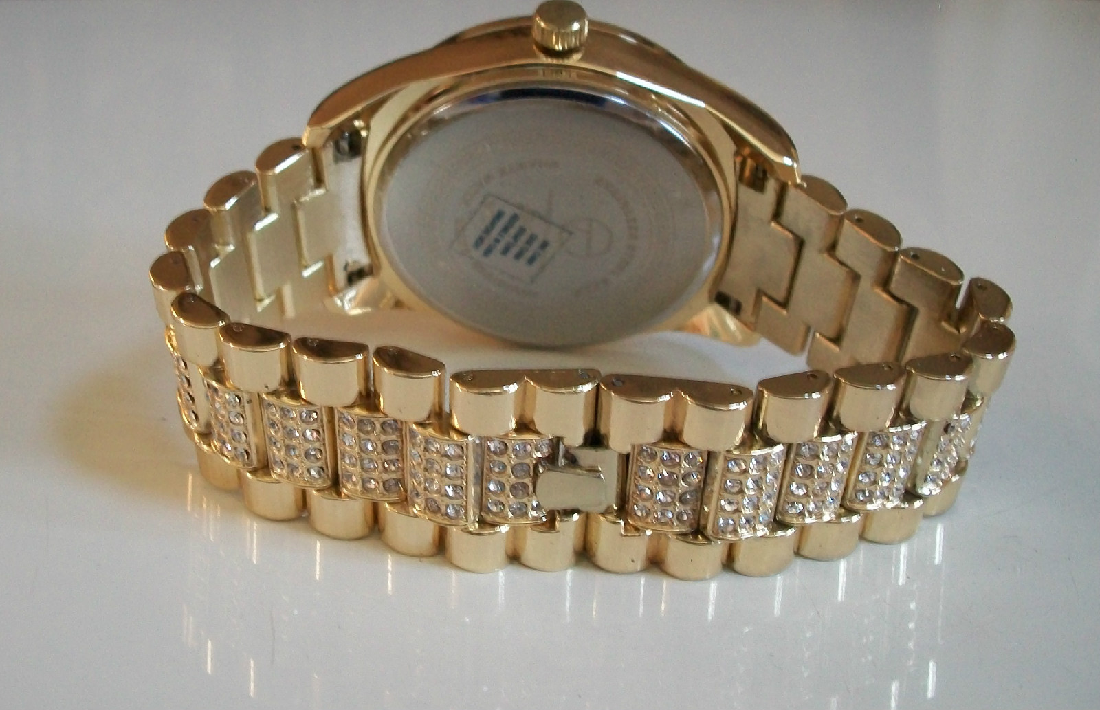 Men’s bling gold finish Techno Pave bracelet dressy party watch (9.5 inches)