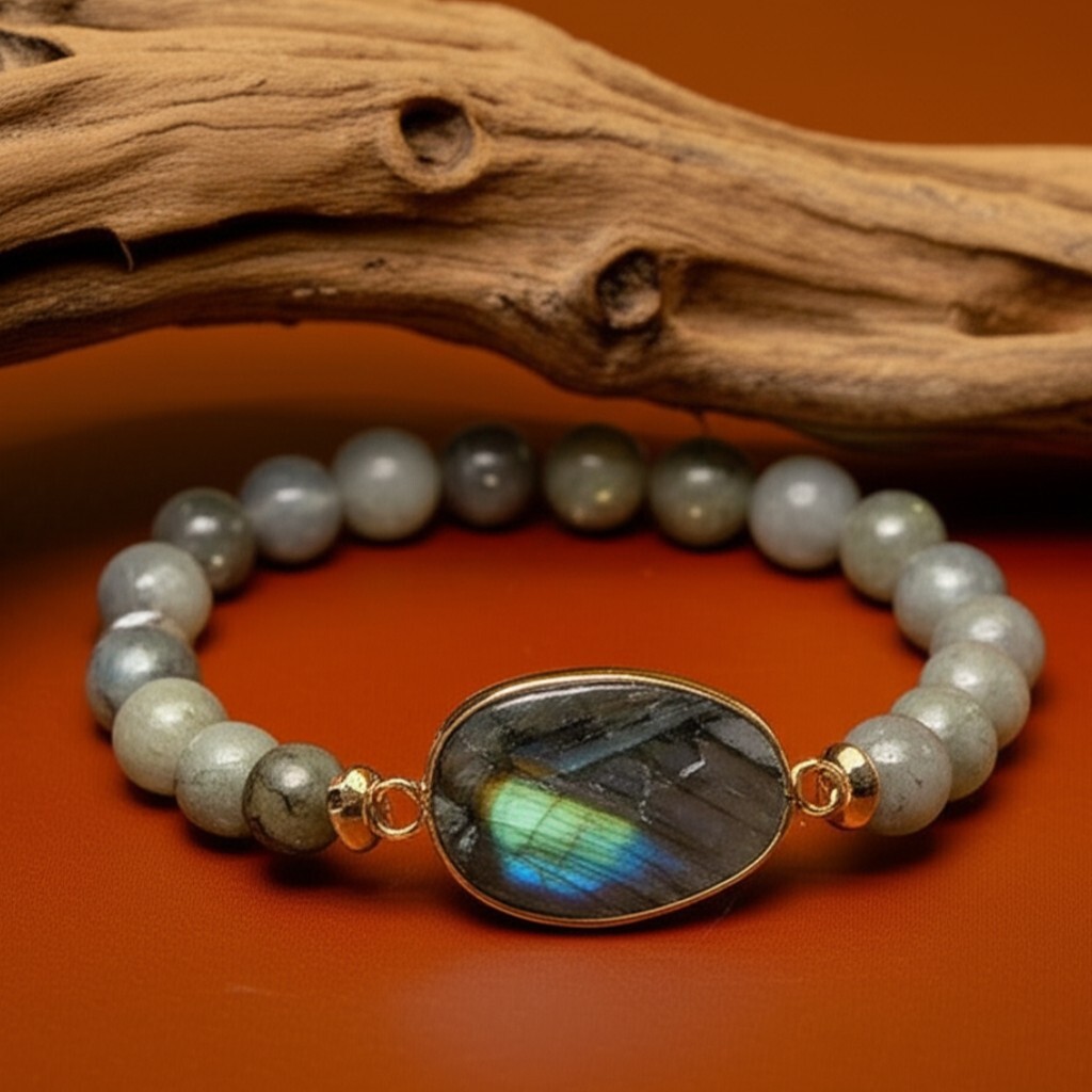Natural Labradorite Bead Bracelet Handmade Reiki Healing Charm for Women Gift