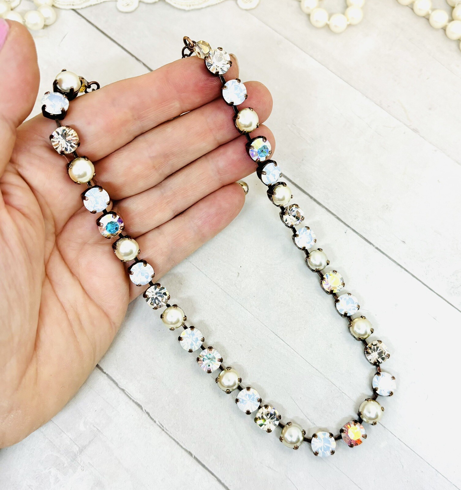 Champagne Light Silk Cup Chain Necklace Creamy Pearl Cup Chain Tennis Necklace