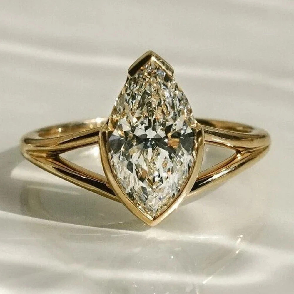 1.40Ct Marquise Cut White Moissanite Women’s Wedding Ring 14k Yellow Gold Plated