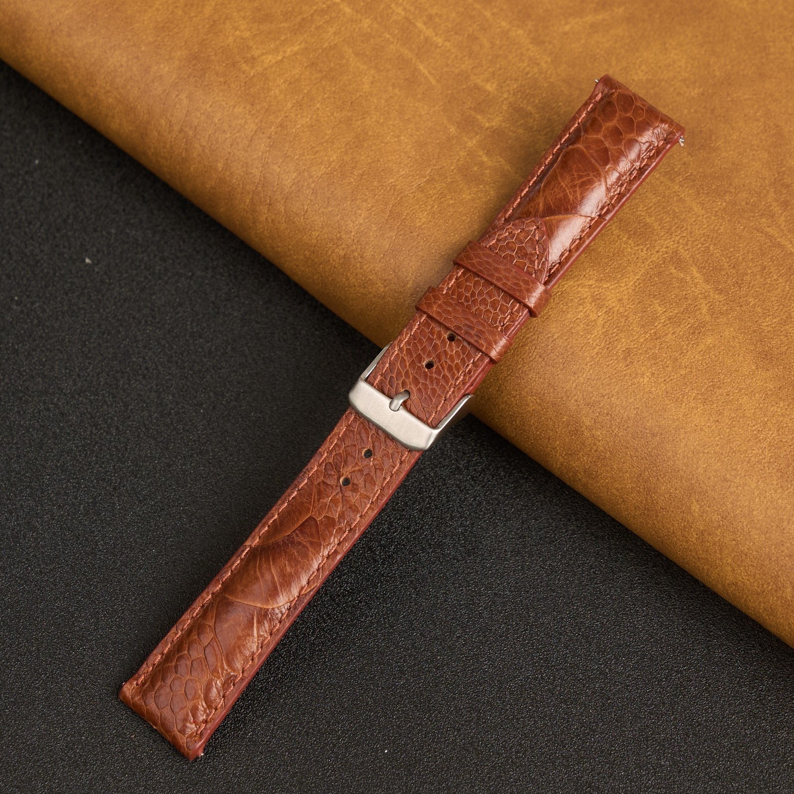 Brown Real Ostrich Leg Leather Watch Band Men Classic Ostrich Watch Strap