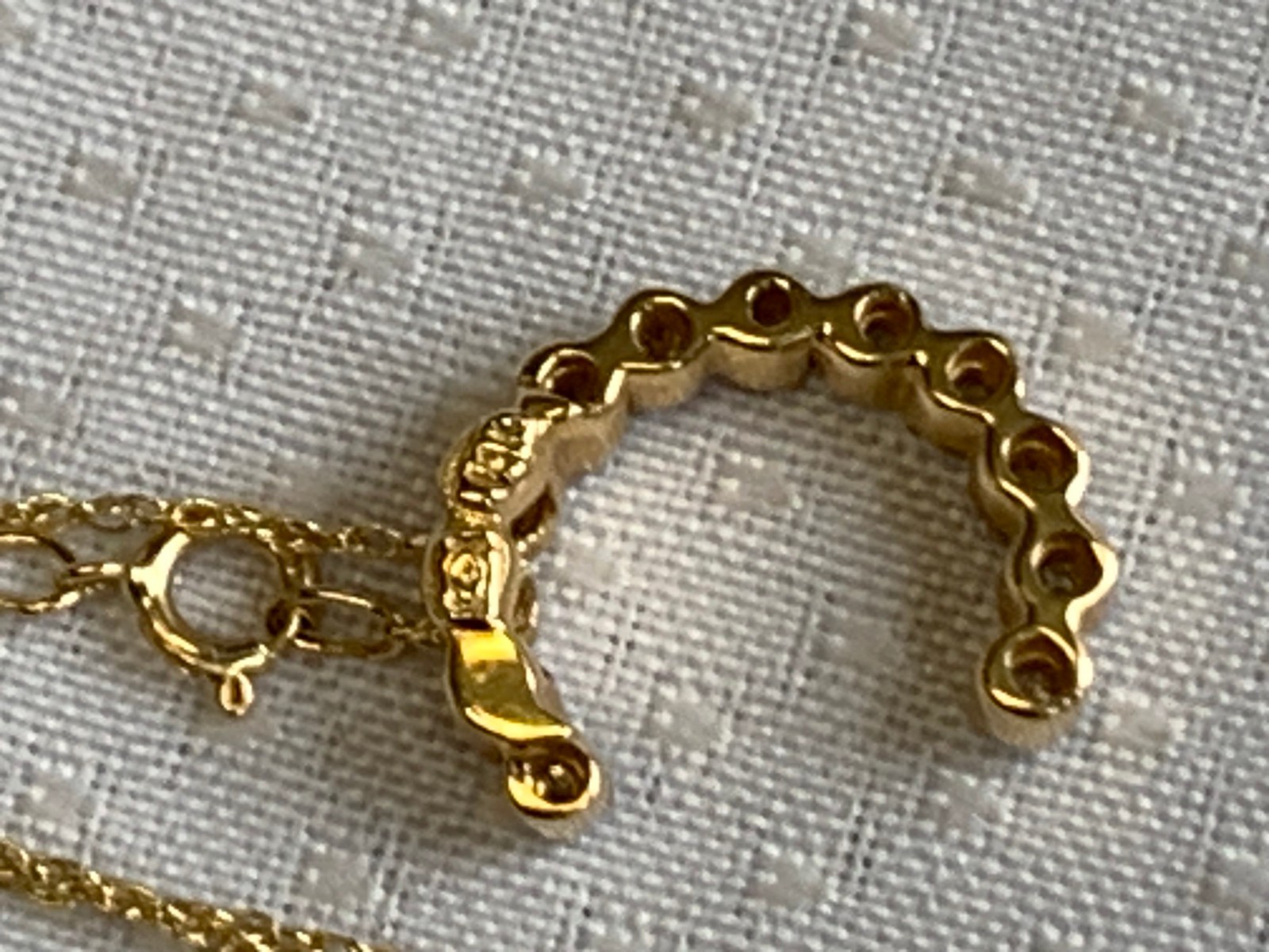 14K Yellow Gold Diamond “C” Necklace 1.95g Fine Jewelry 18″ Rope Chain *READ*