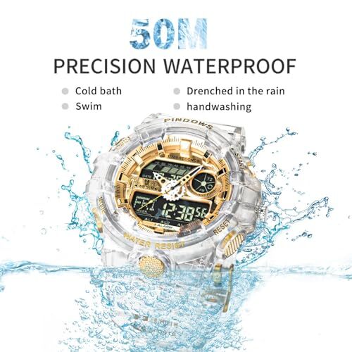 PINDOWS Analog Digital Wristwatch 50m Waterproof Date Multifunction Japan F/S