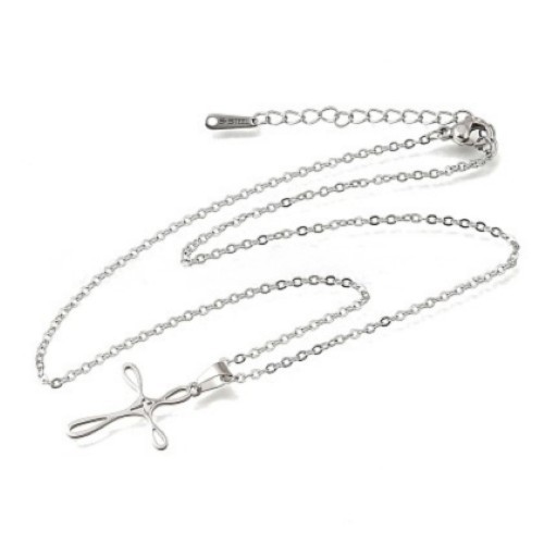 Silver Infinity Cross Necklace Christian Faith Pendant Minimalist Gift Women Her