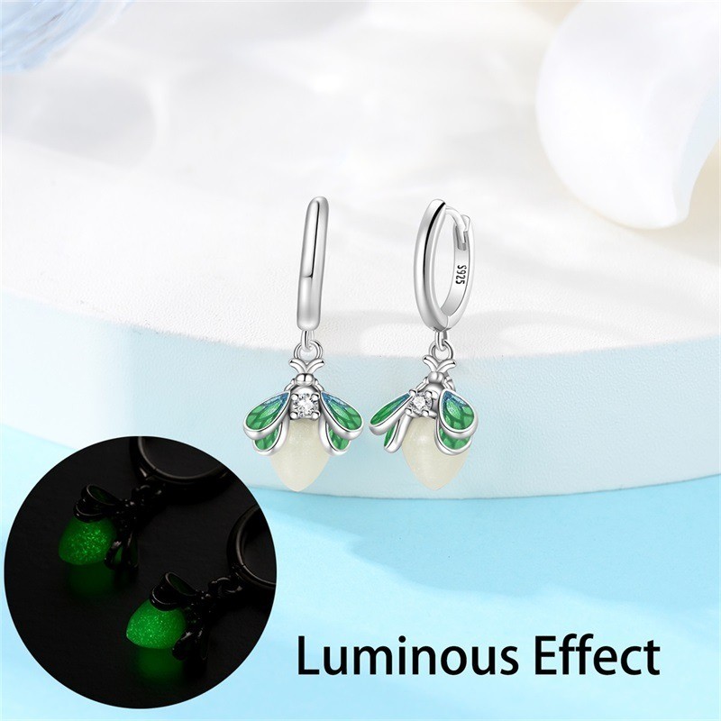 PANDACH 925 Sterling Silver Glow in the Dark Firefly Earrings For Women Jewelry