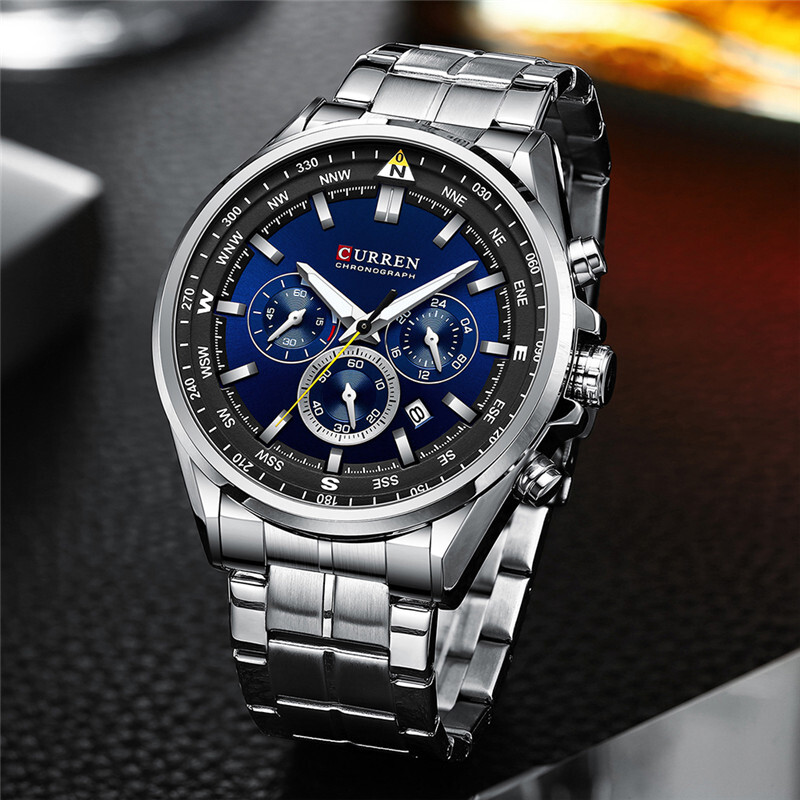 CURREN Men’s Quartz Business Watch Stainless Steel 3-Eyes Calendar Wristwatch