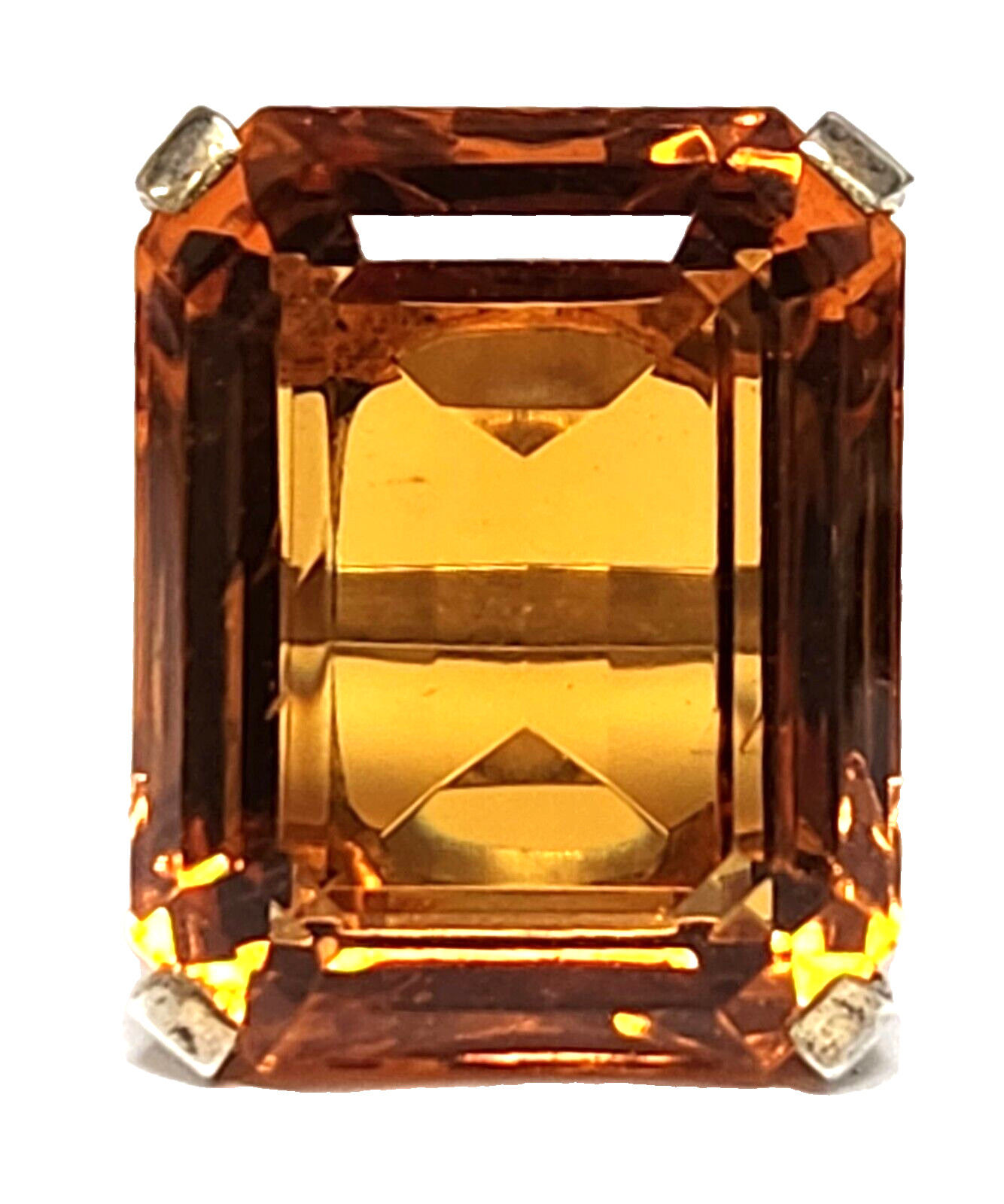 1960’s Emarald Cut 20+ Carat Faux Orange Citrine Glass Sterling Silver Ring 6
