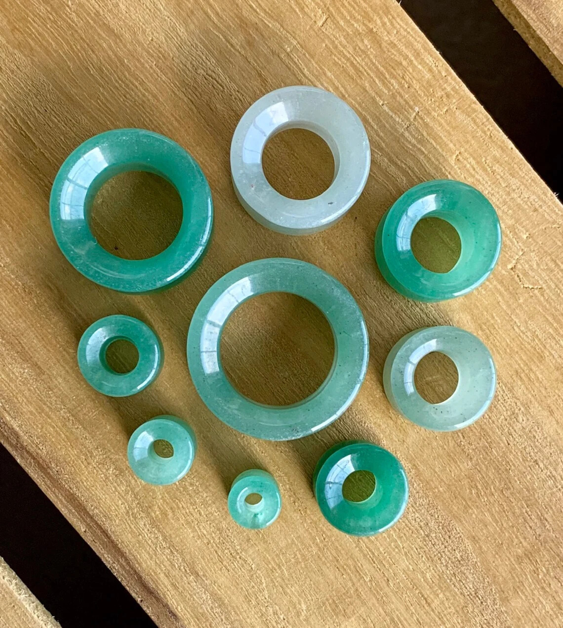 PAIR Green Aventurine Organic Stone Tunnels Double Flare Plugs Earlets Gauges