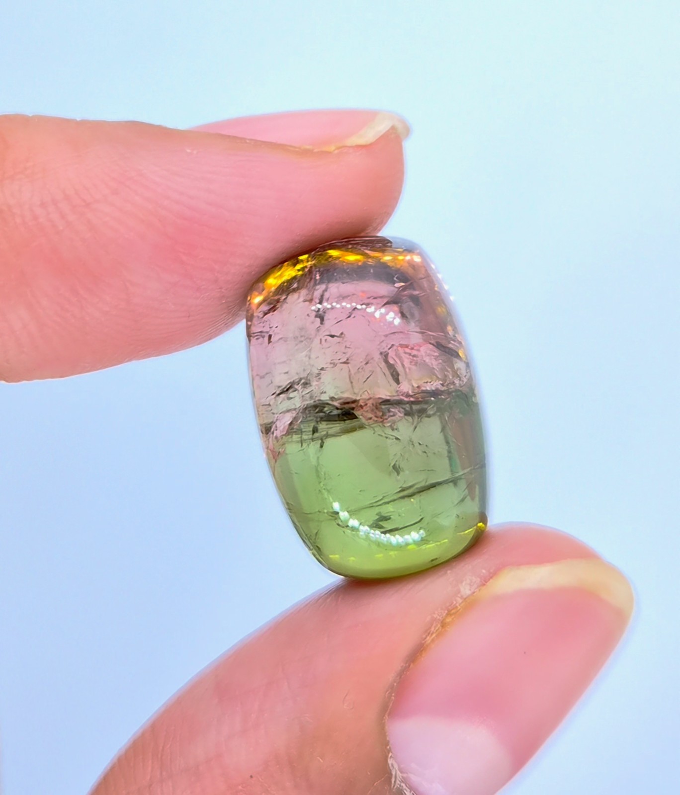 Natural Bi-Color Tourmaline Cabochon | Pink Green Watermelon Gradient Gemstone