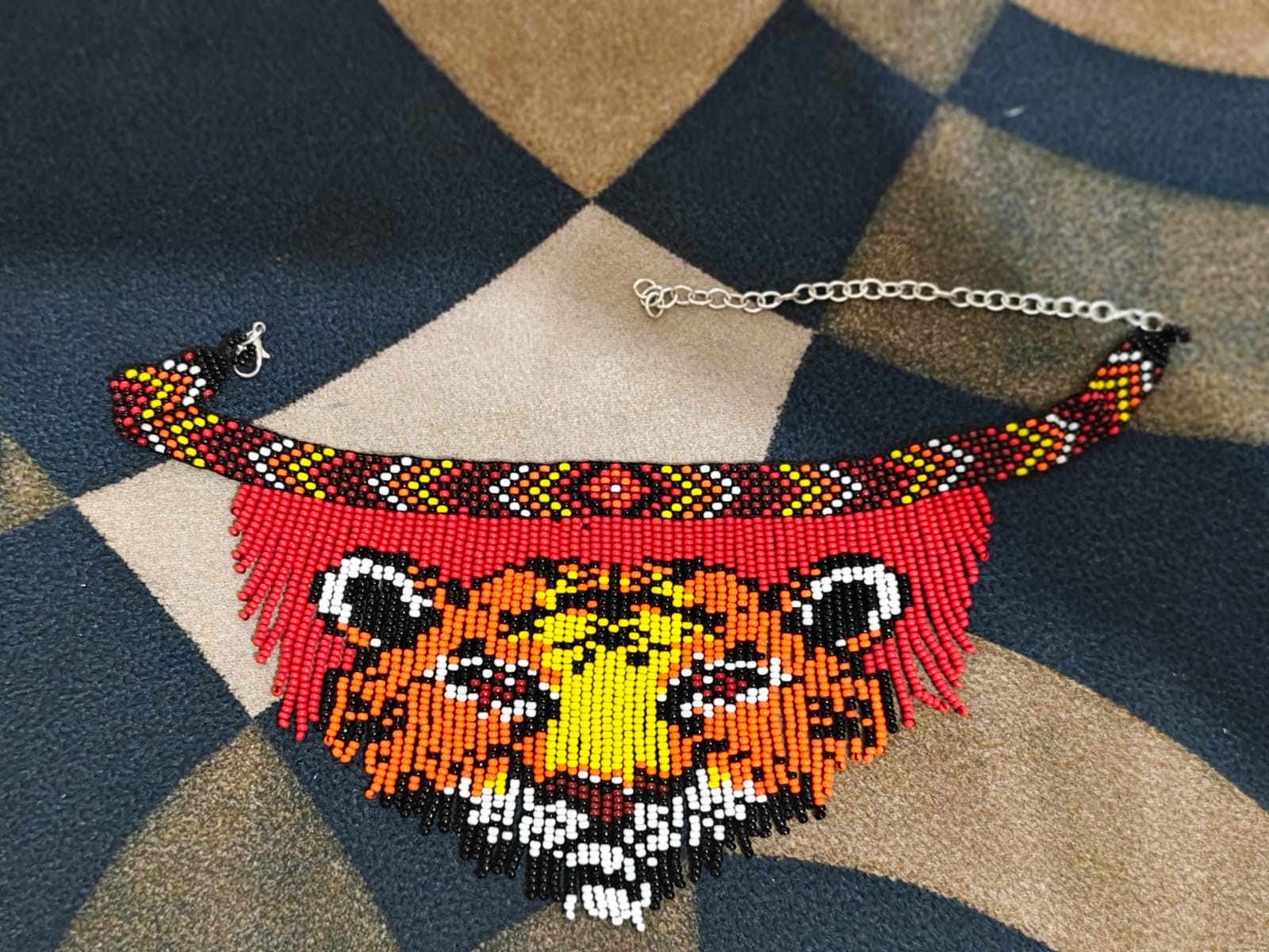 Handmade Lion Face Boho Seed Beaded Choker Necklace Handmade Fashion Jewelry