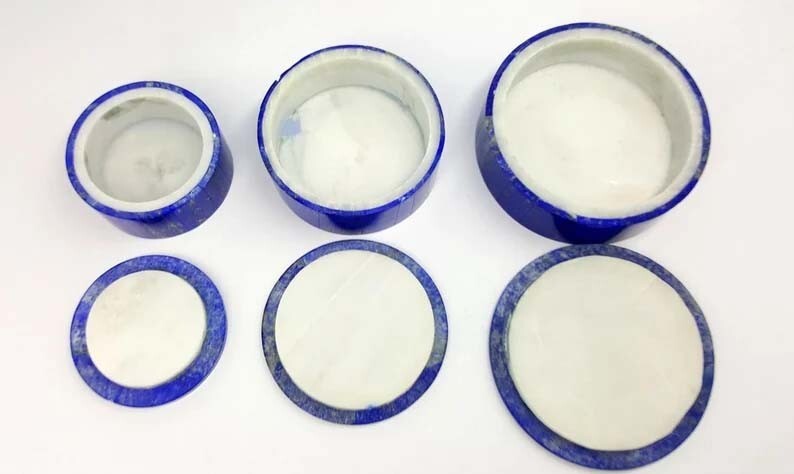 Set of 3 Marble Inlay Jewelry Boxes – Pietra Dura Lapis Design, Christmas Gift