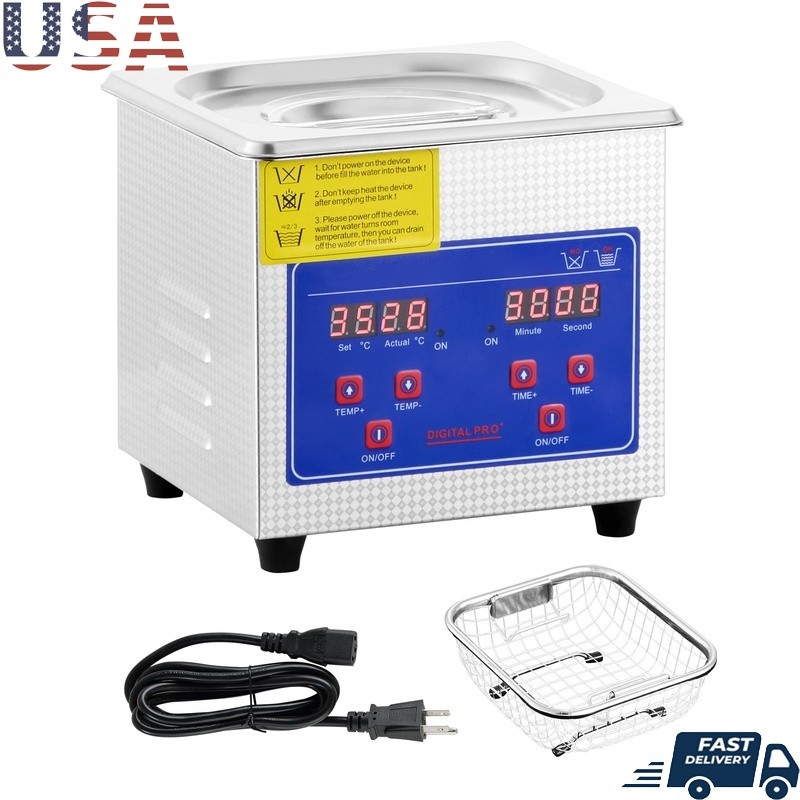 Ultrasonic Cleaner 40kHz Jewelry Cleaner 60W Stainless Steel Digital Control New