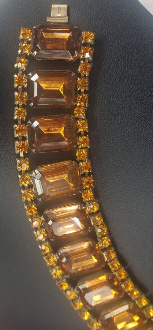 Vintage Champagne Faux Citrine Bling Necklace and Bracelet Gold Tone