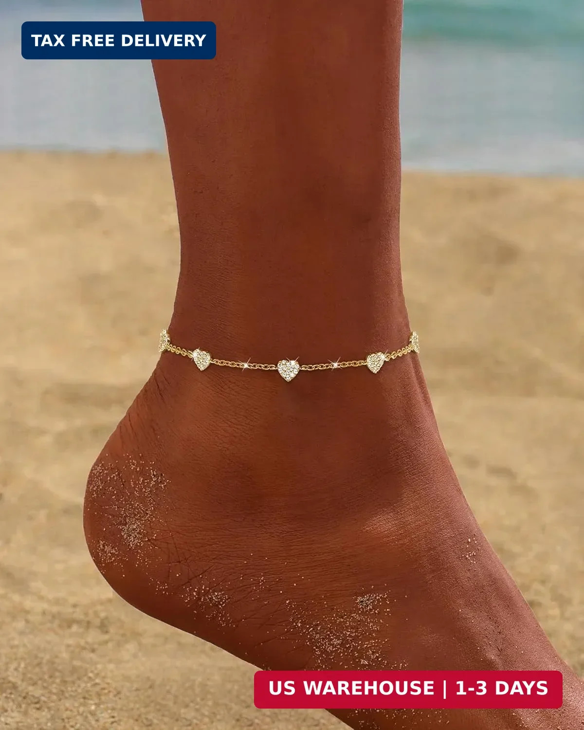 Anklets for Women Waterproof 14K Gold Plated Cz Beach Ankle Bracelets Dainty Sum