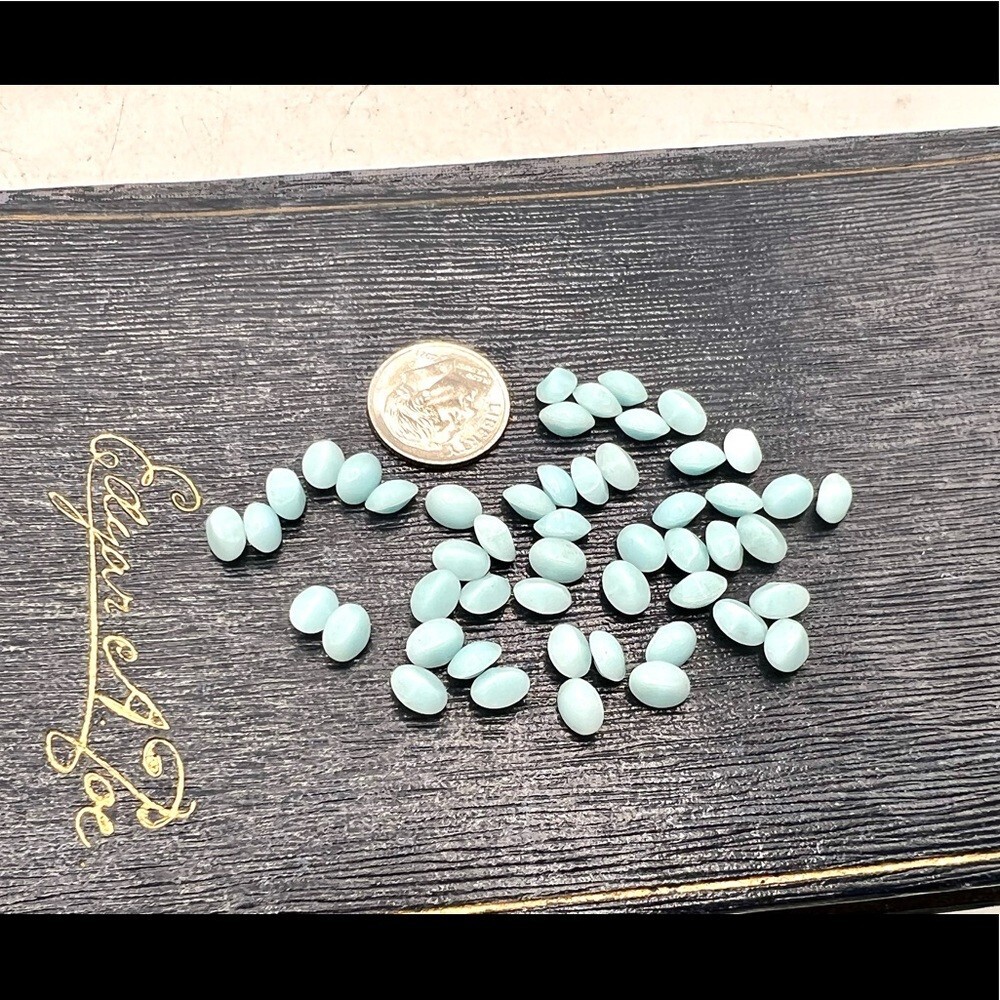 Baby blue vintage oval smooth top loose rhinestones opaque jewelry findings