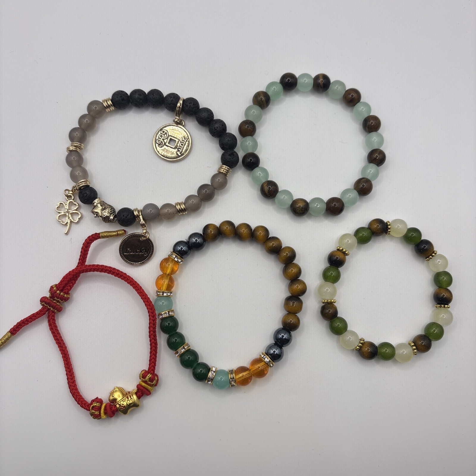 Lot Of 5 Lucky Bracelets Glass Beads 1 Red String Fire Horse Bracelet