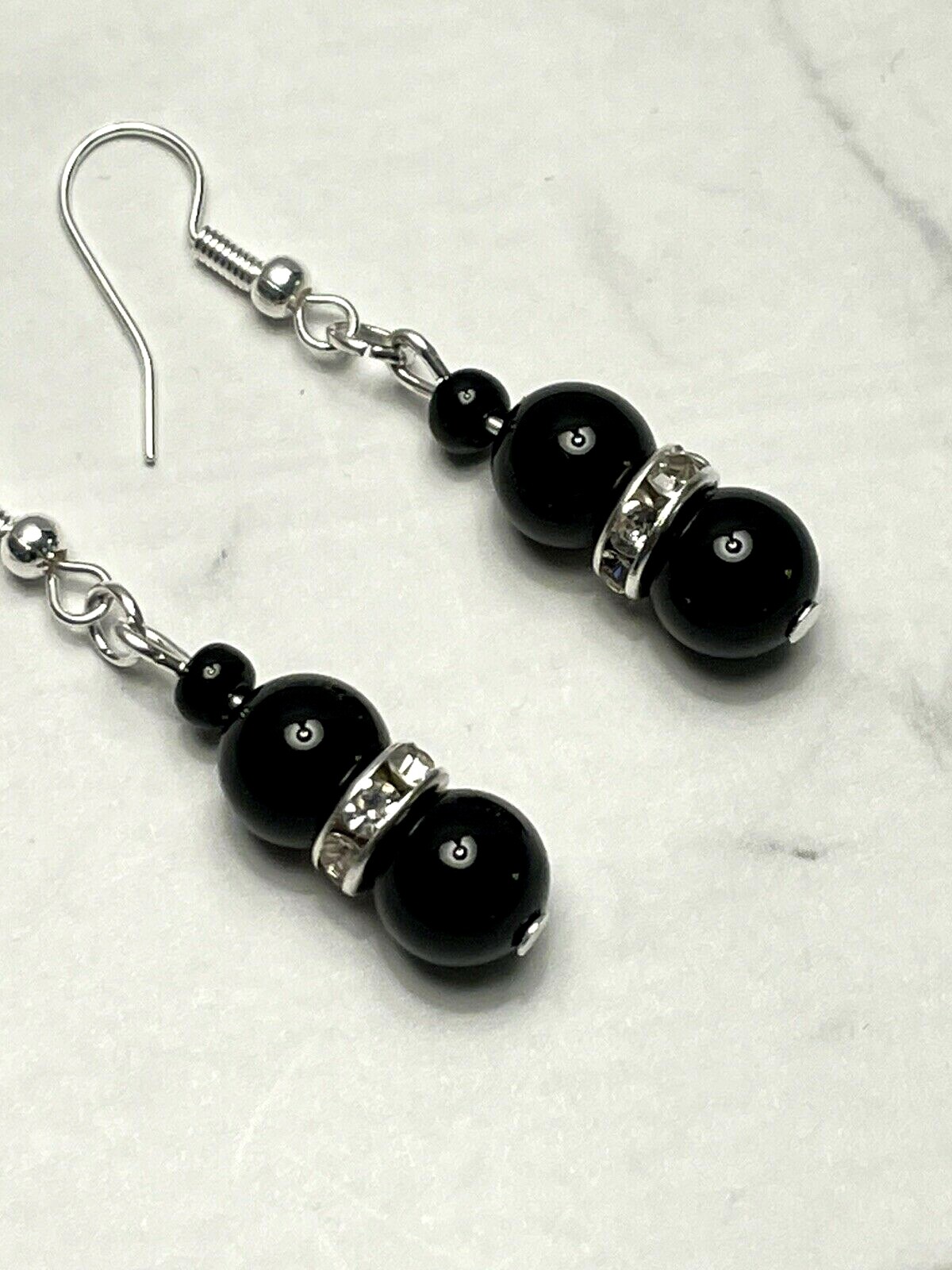 Double Beaded Black Czech Beads With Rheinstone Accents