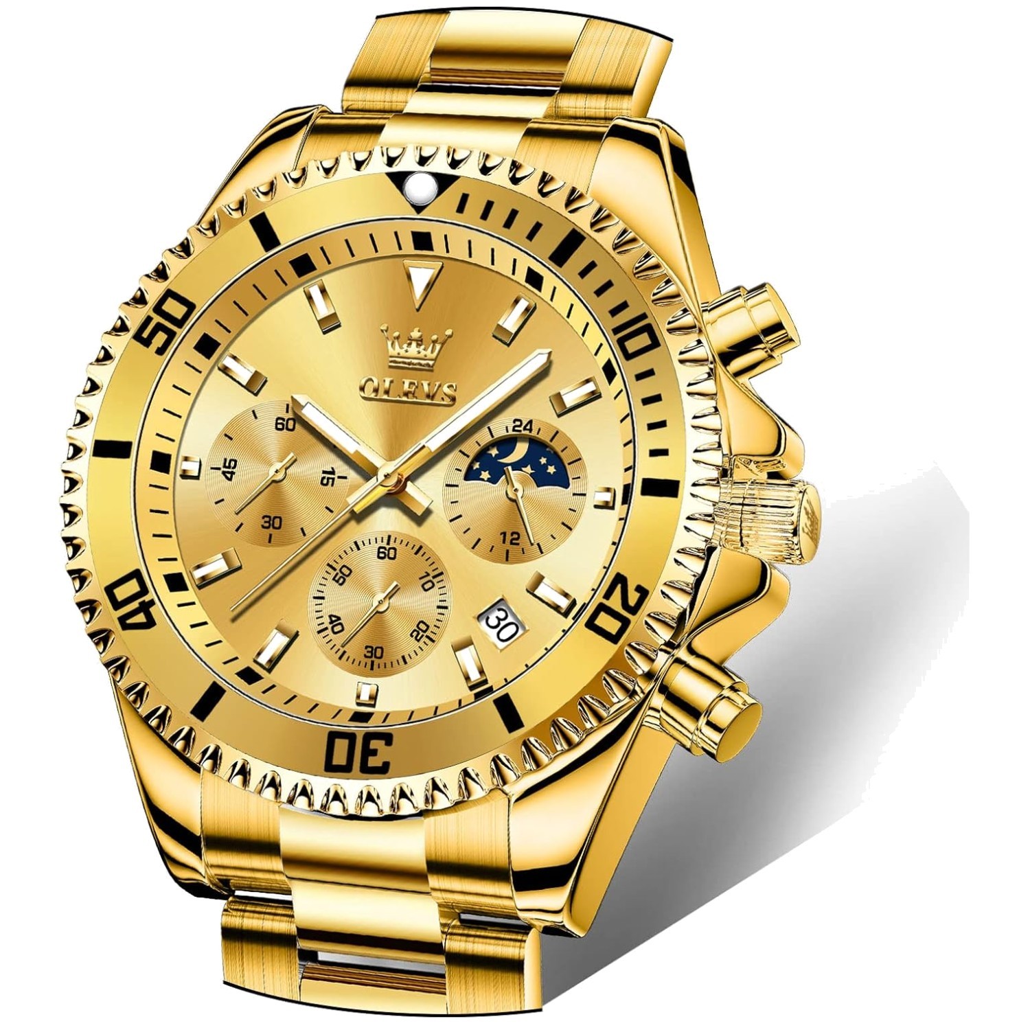 Men’s Fashion Luxury Waterproof Watch – Gold Big Face & Luminous Dial, 30m Depth